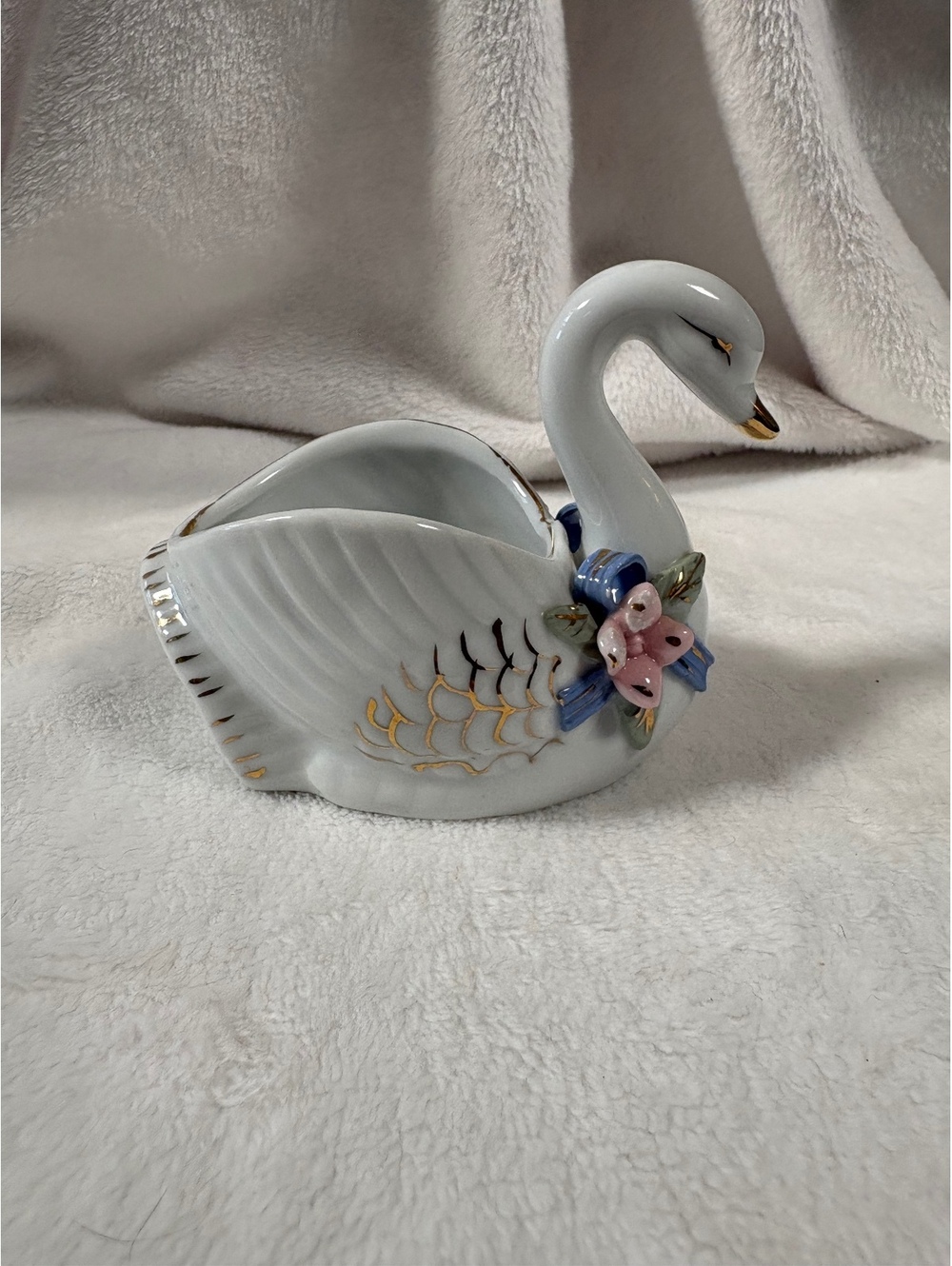 Porcelain Swan Planter / Tea Candle Holder / Ring Dish with Floral Detail